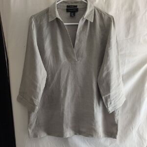 Tahari Linen Top in Olive Green